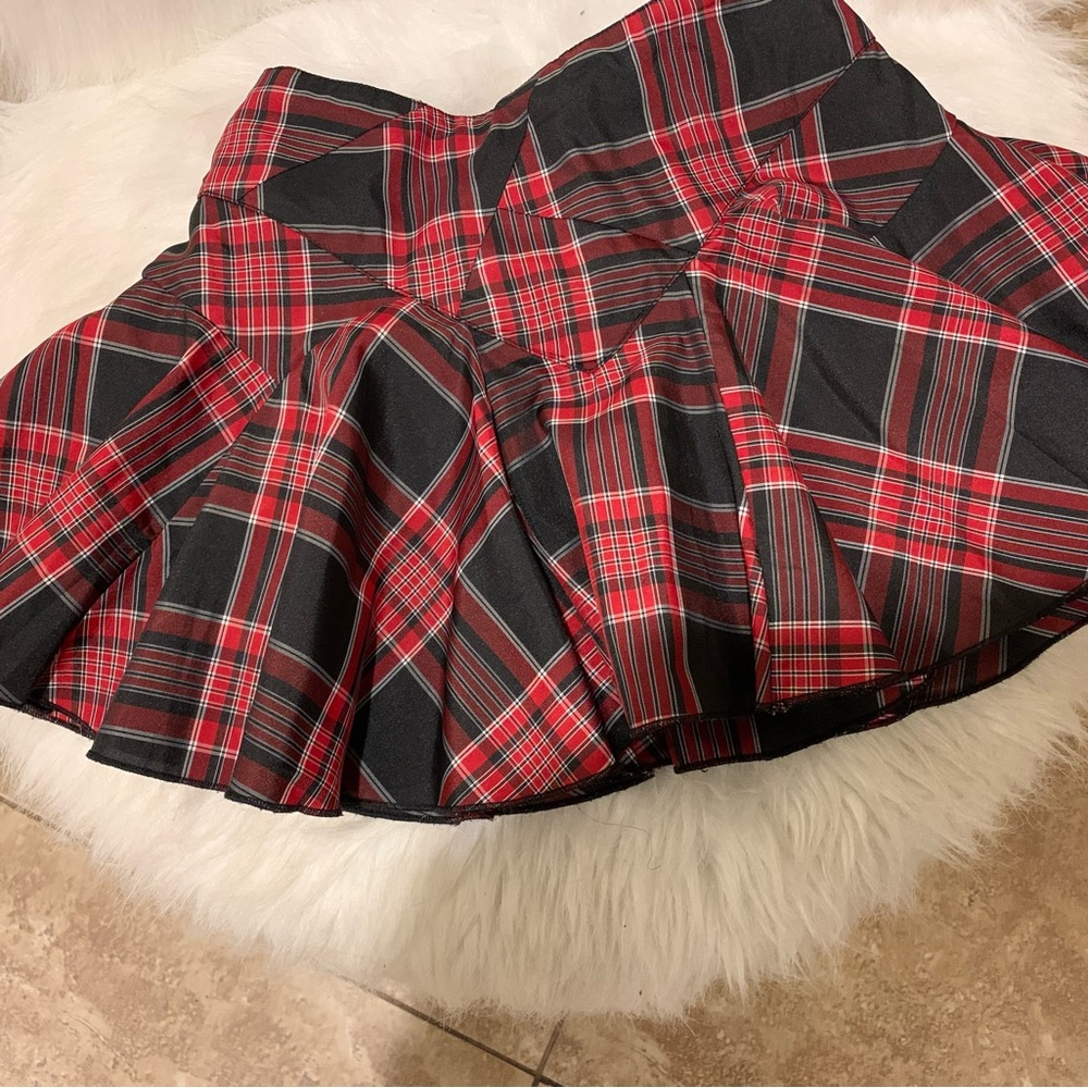 Marks & Spencer Red Black Pleated Skater Skirt